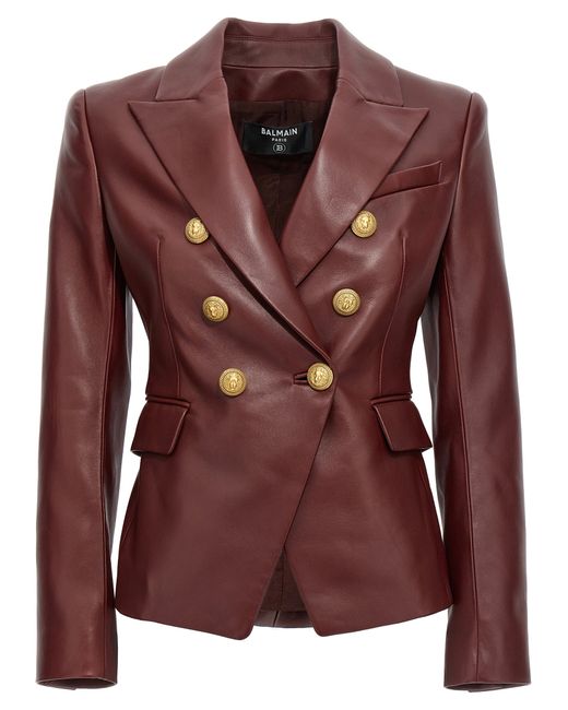 Balmain -Double-Breasted Leather Blazer Jacket Giacche