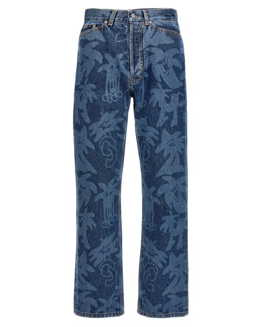 Palm Angels -Palmity Allover Laser Jeans Blu-