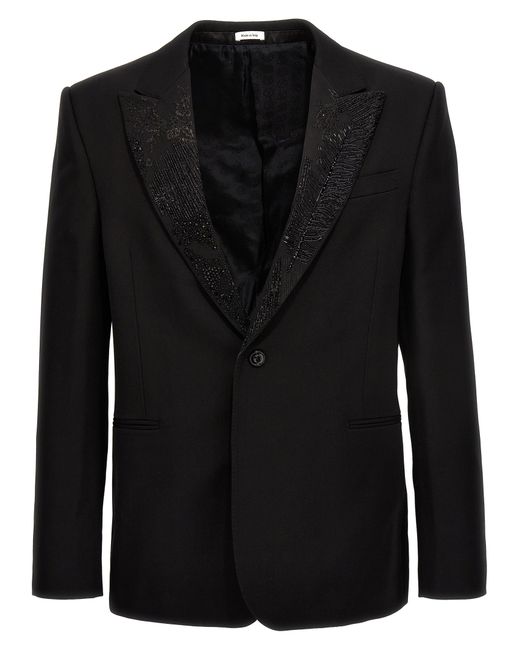 Alexander McQueen -Embroidered Lapel Blazer Jacket Giacche Nero-