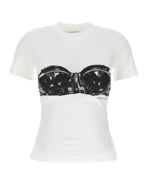 Alexander McQueen -Corset Print T Shirt Bianco/Nero-