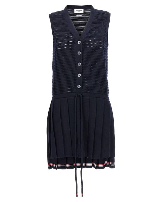 Thom Browne -Openwork Dress With Pleated Skirt Abiti Blu-