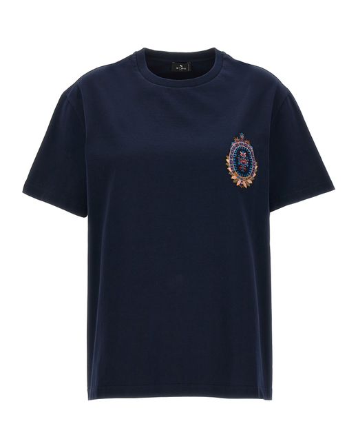 Etro -Embroidery T Shirt Blu-
