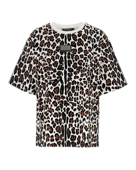Dolce & Gabbana -Animal Print Logo Plaque T Shirt