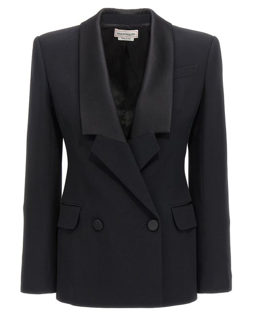 Alexander McQueen -Double-Breasted Blazer With Satin Details Giacche Nero-