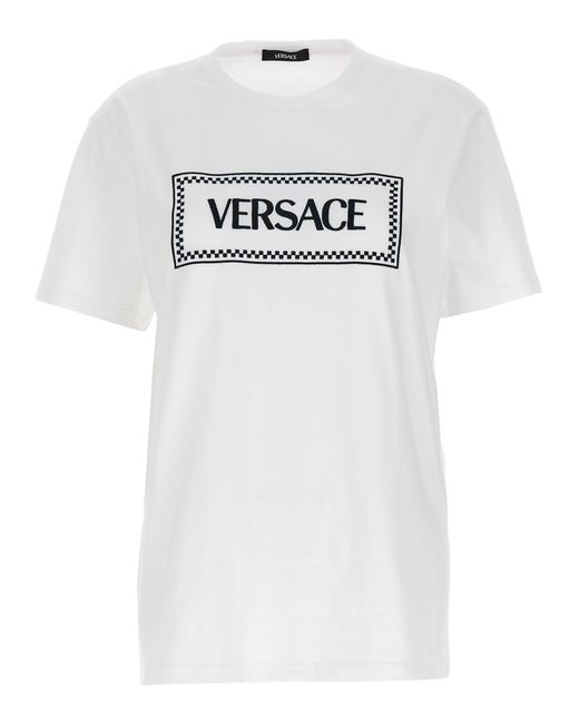 Versace -Logo Embroidery T Shirt Bianco/Nero-