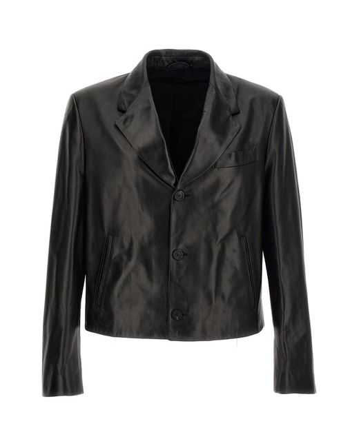 Ferragamo -Leather Blazer Jacket Giacche Nero-