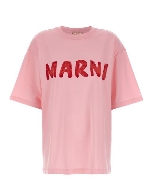 Marni -Logo Print T Shirt Rosa-