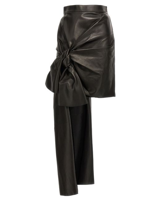 Alexander McQueen -Maxi Bow Leather Skirt Gonne Nero-