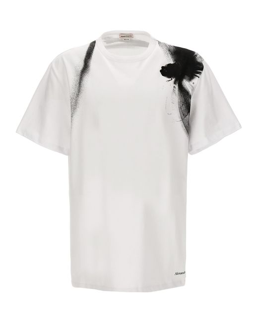 Alexander McQueen -Contrast Print T Shirt Bianco/Nero-