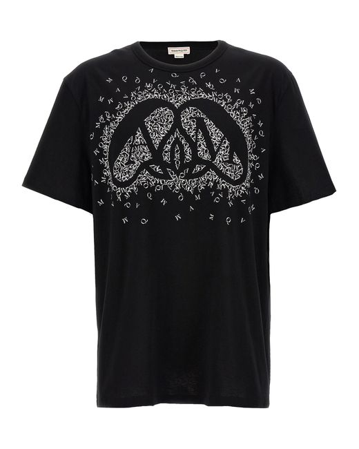 Alexander McQueen -Logo Print T Shirt Bianco/Nero-