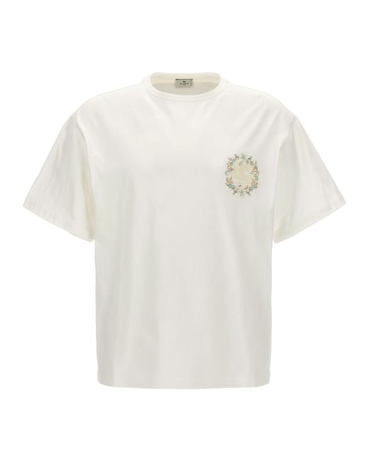 Etro -Logo Embroidery T Shirt Bianco-