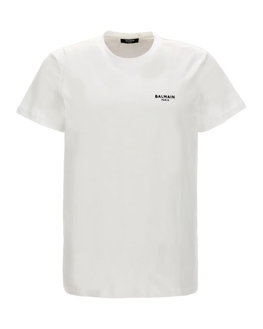 Balmain -Flocked Logo T Shirt Bianco/Nero-
