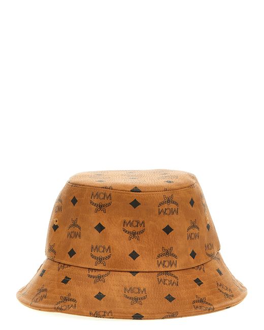 Mcm -Logo Print Bucket Hat Cappelli Marrone-