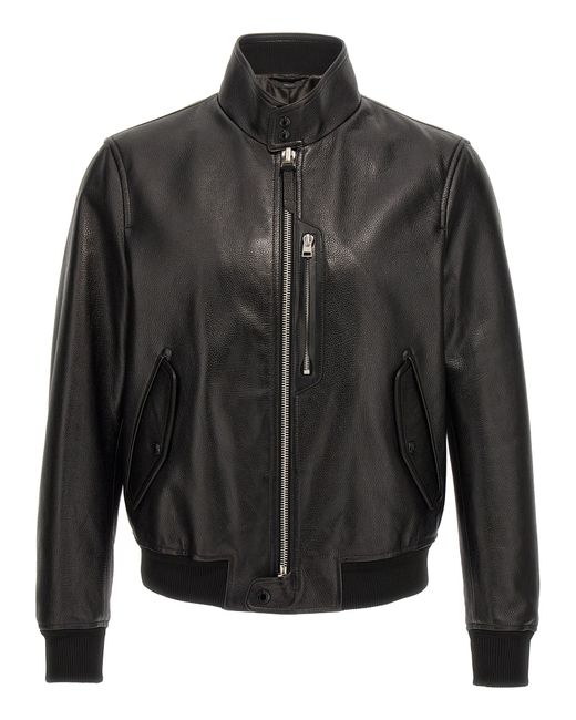 Tom Ford -Grainy Leather Bomber Jacket Giacche Nero-