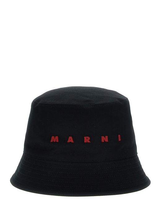 Marni -Logo Embroidery Bucket Hat Cappelli Nero-