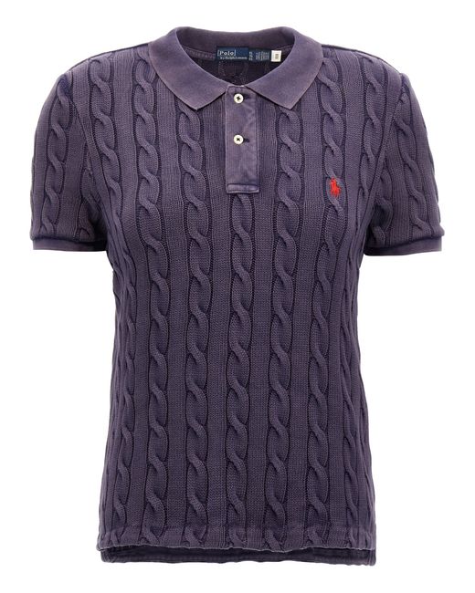 Polo Ralph Lauren -Logo Embroidery Braided Shirt Polo Blu-