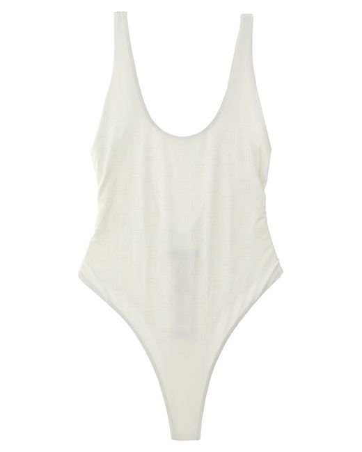 Elisabetta Franchi -Rhinestone Logo One-Piece Swimsuit Beachwear Bianco-