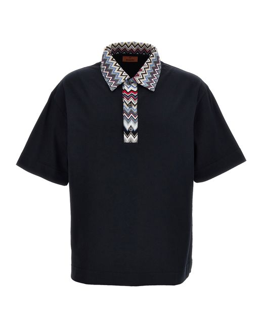 Missoni -Zigzag Collar Shirt Polo Blu-