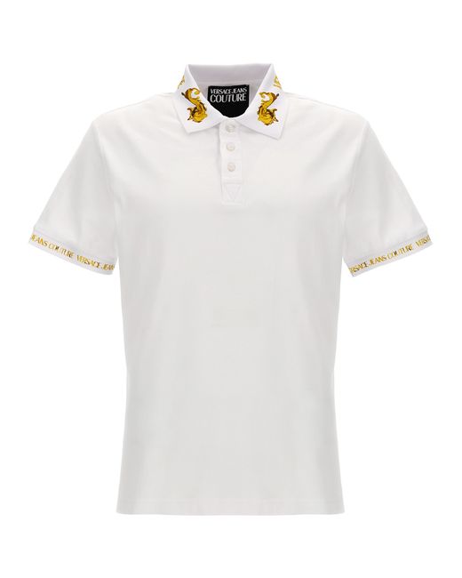 Versace Jeans Couture -Logo Print Shirt Polo Bianco-