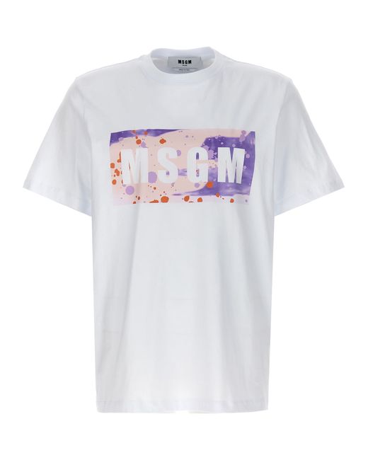 Msgm -Camo Season Box Logo T Shirt Bianco-