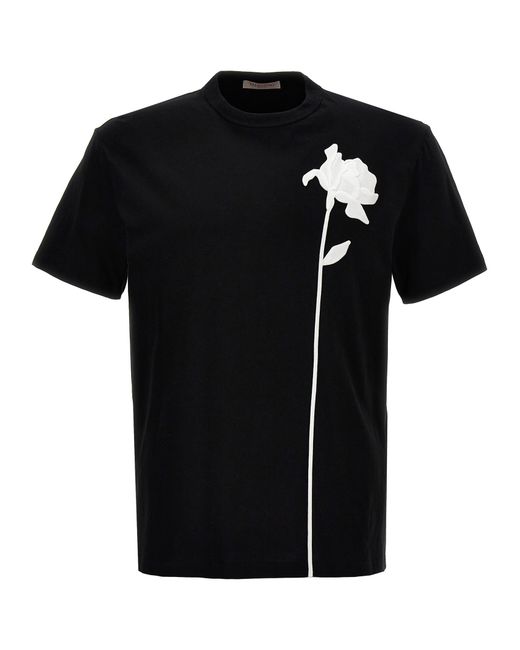 Valentino Garavani -Valentino Flower Embroidery T Shirt Bianco/Nero-