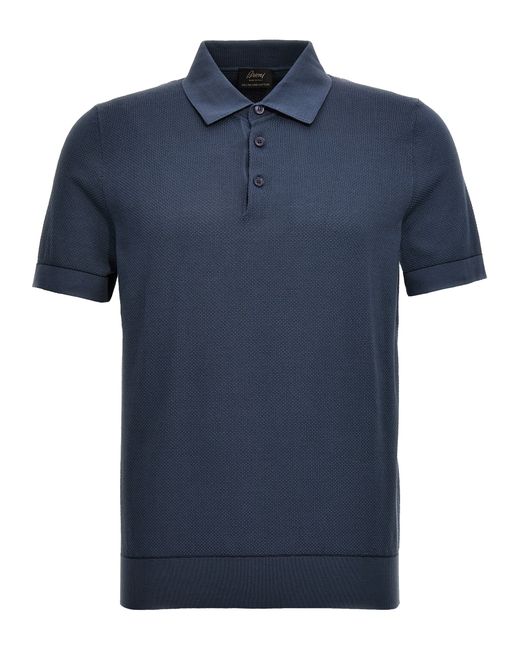Brioni -Textured Shirt Polo Blu-