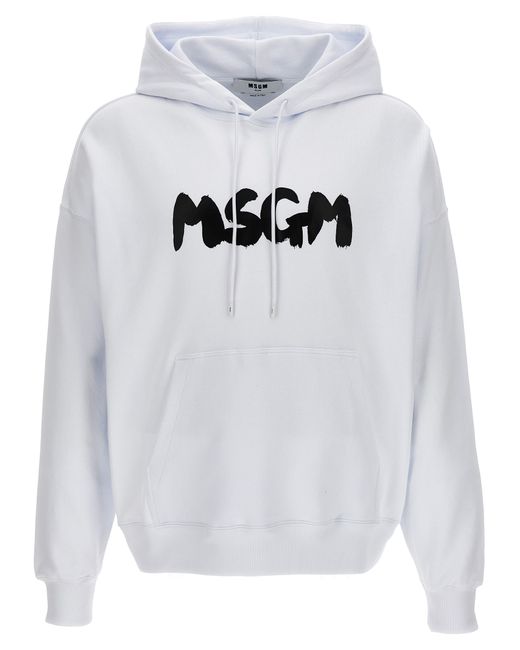 Msgm -Logo Print Hoodie Felpe Bianco/Nero-