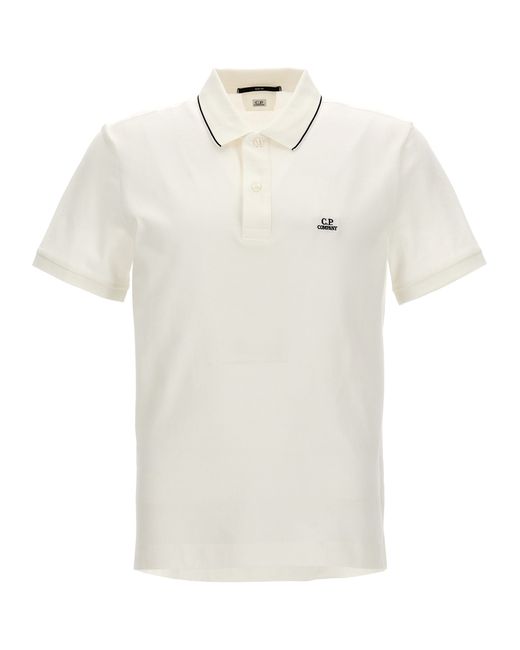 CP Company -Logo Embroidery Shirt Polo Bianco-