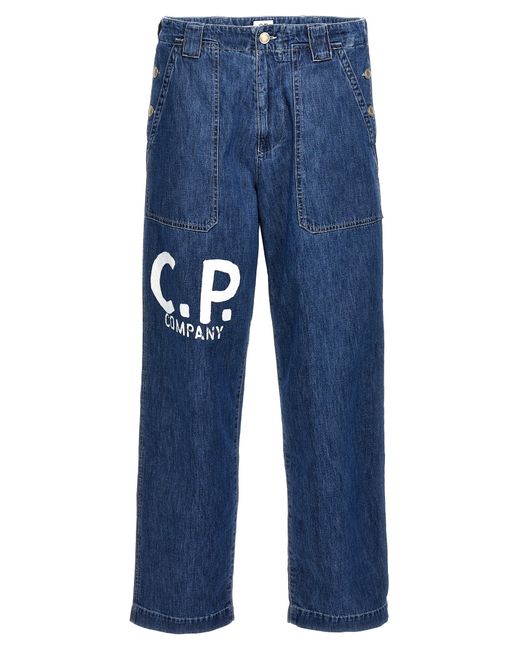 CP Company -Logo Print Jeans Blu-