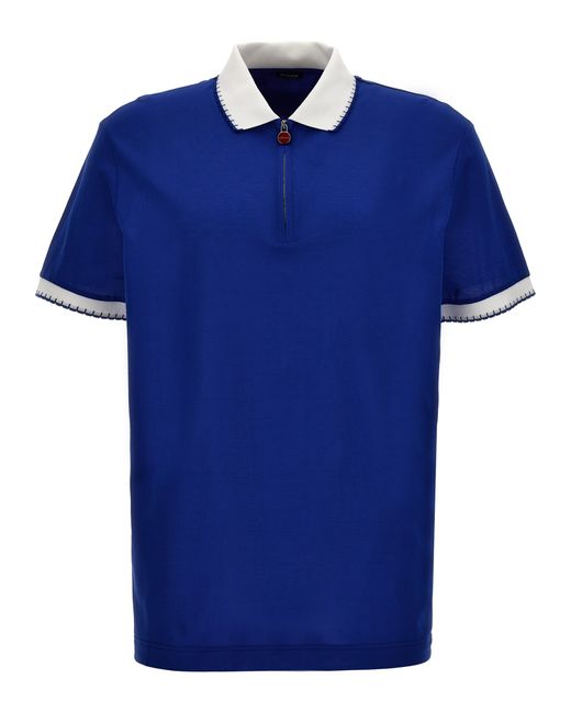 Kiton -Half Zip Shirt Polo Blu-