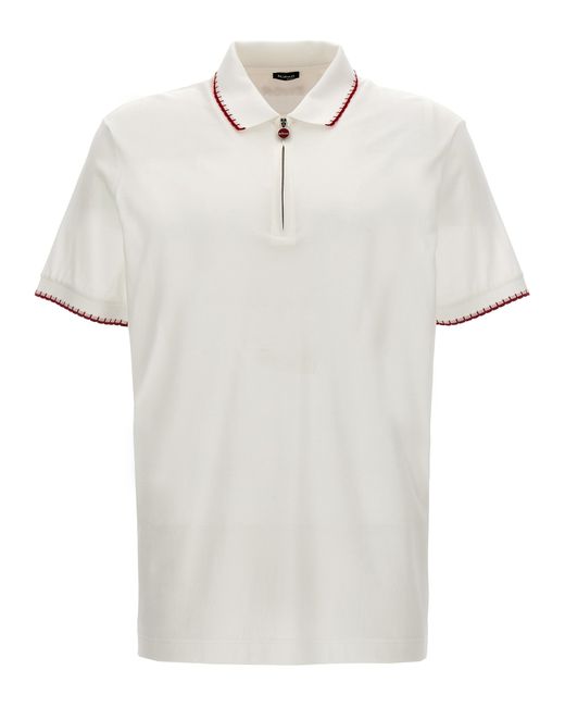 Kiton -Half Zip Shirt Polo Bianco-