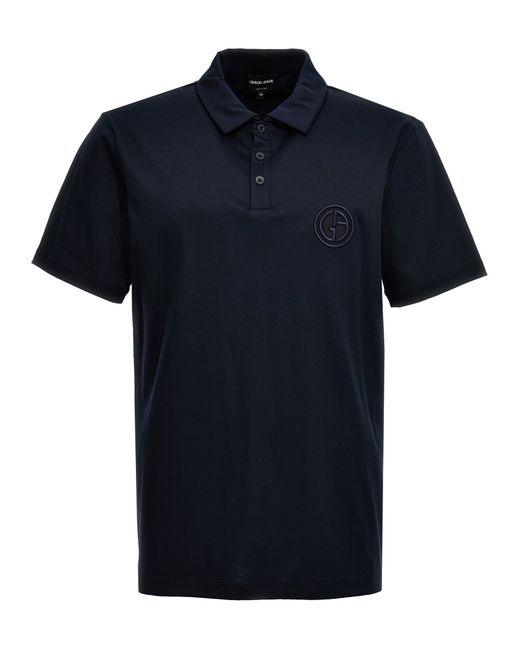 Giorgio Armani -Logo Embroidery Shirt Polo Blu-