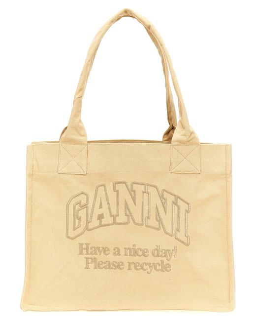 Ganni -Logo Embroidery Shopping Bag Tote