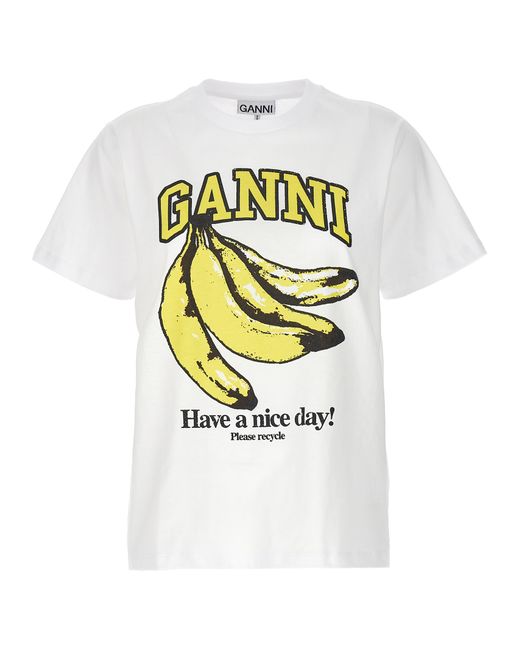 Ganni -Banana T Shirt Bianco-