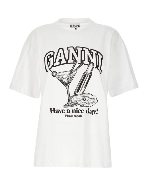 Ganni -Cocktail T Shirt Bianco-