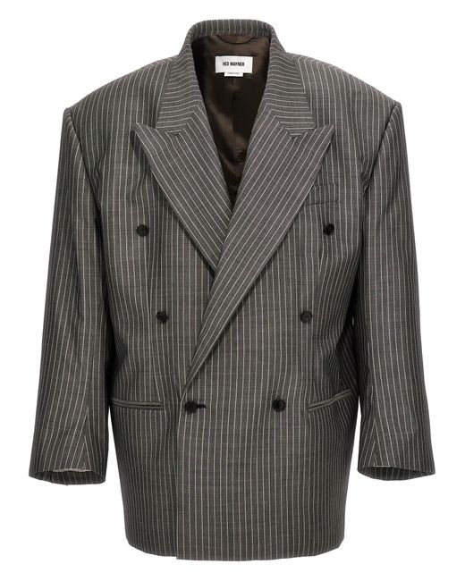 Hed Mayner -Pinstriped Double-Breasted Blazer Grigio-