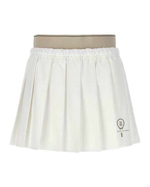 Brunello Cucinelli -Mini Pleated Skirt Gonne Bianco-