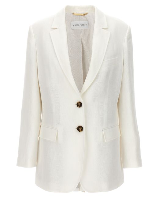 Alberta Ferretti -Single-Breasted Linen Blazer And Suits Bianco-