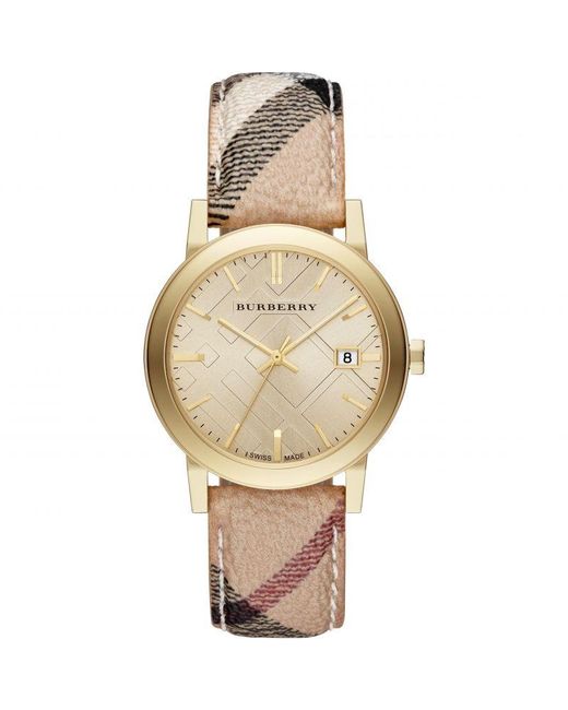 Burberry BU9026 The City Champagne Dial Check Strap Watch