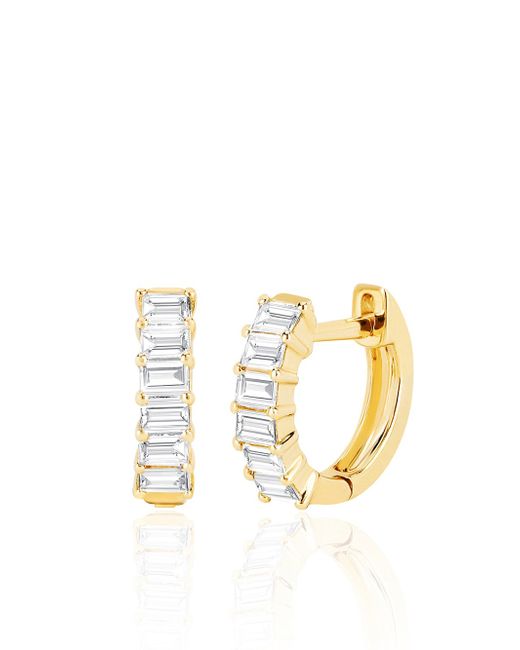 EF Collection 14k Gold Prong Set Diamond Baguette Huggie Earring