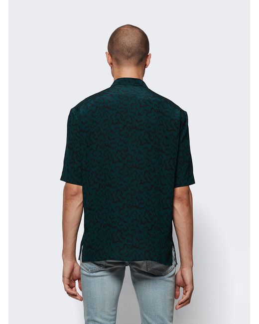 Saint Laurent Silk Gothic Print Short-sleeve Shirt