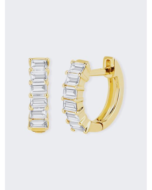 EF Collection Prong Set Diamond Baguette Huggie Earrings