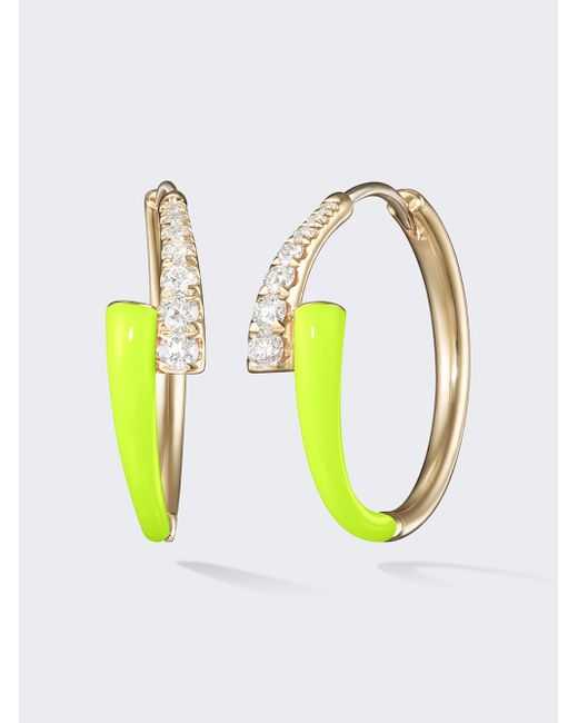 Melissa Kaye Lola Neon Enamel And Diamond Hoop Earrings