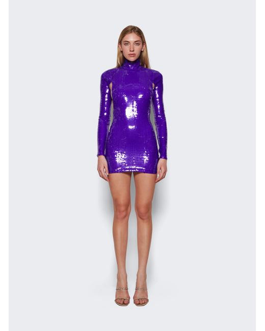 Laquan Smith Long Sleeve Open Back Sequin Dress