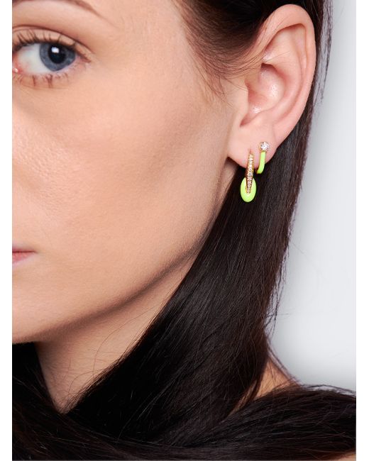 Melissa Kaye Ada Neon Enamel And Diamonds Huggie Hoop Earrings