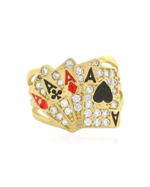 WJD Exclusives 10k Gold Simulated Diamond Four Of A Kind Aces Poker Pinky Ring 9