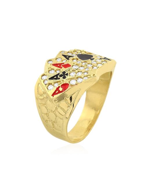 WJD Exclusives 10k Gold Simulated Diamond Four Aces Poker Signet Ring 9