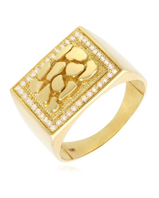 WJD Exclusives 0.40CTW Simulated Diamond 10K Gold Nugget Signet Ring 12