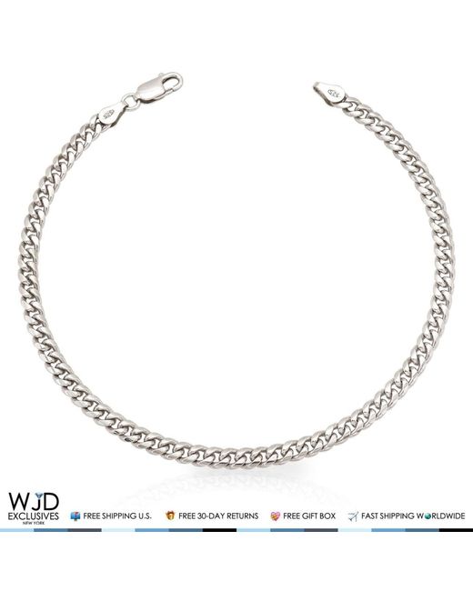 WJD Exclusives 925 Sterling 4mm Rhodium Miami Cuban Chain Bracelet 8