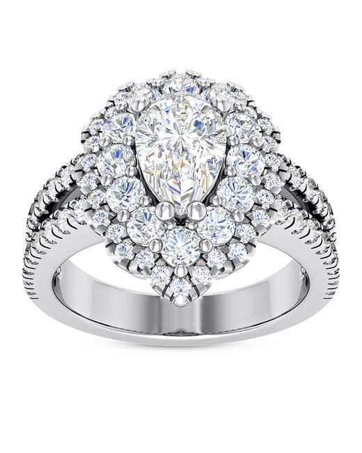 WJD Exclusives 3.25CT Natural Diamond Pear Moissanite Halo Split 18K Gold Engagement Ring 8.5